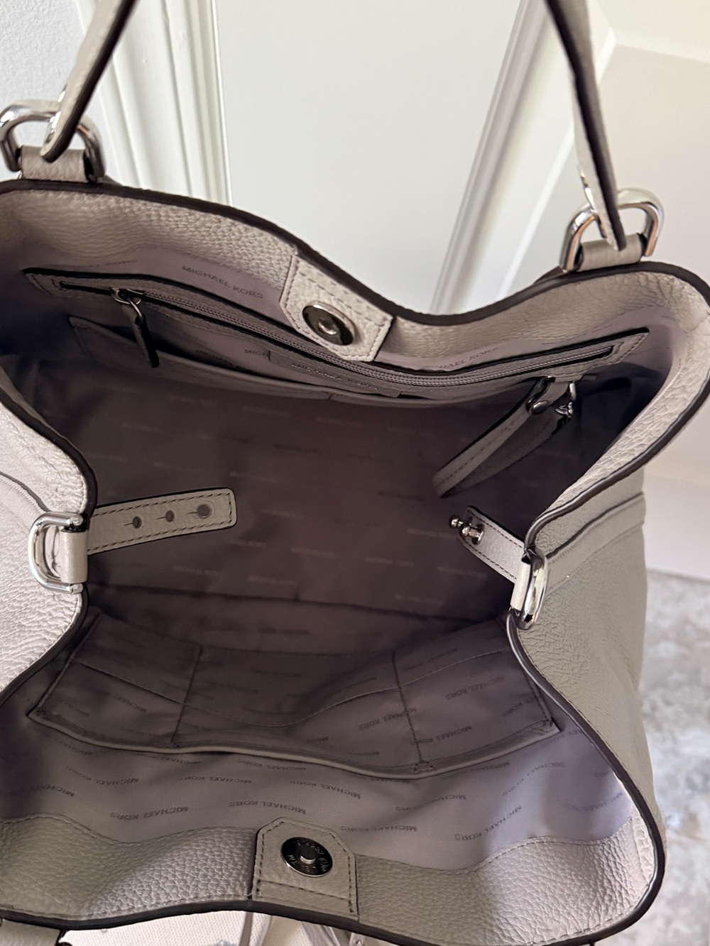 Michael Kors Taupe Pebbled Leather Shoulder Tote - Picture 6 of 13